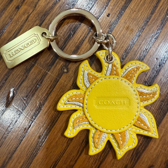 Coach Yellow Leather Sun Key Fob/Bag Charm Gold hardware - Picture 1 of 2